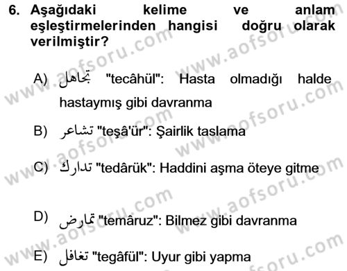 Osmanlı Türkçesi Grameri 1 Dersi 2021 - 2022 Yılı (Final) Dönem Sonu Sınav Soruları 6. Soru