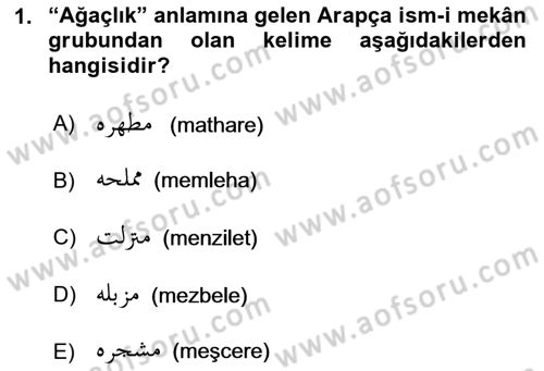 Osmanlı Türkçesi Grameri 1 Dersi 2021 - 2022 Yılı Yaz Okulu Sınav Soruları 1. Soru