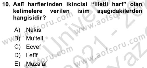 Osmanlı Türkçesi Grameri 1 Dersi 2021 - 2022 Yılı Yaz Okulu Sınav Soruları 10. Soru