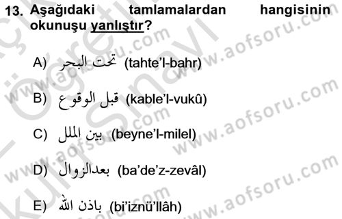 Osmanlı Türkçesi Grameri 1 Dersi 2021 - 2022 Yılı Yaz Okulu Sınav Soruları 13. Soru