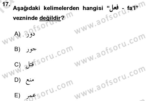 Osmanlı Türkçesi Grameri 1 Dersi 2021 - 2022 Yılı Yaz Okulu Sınav Soruları 17. Soru