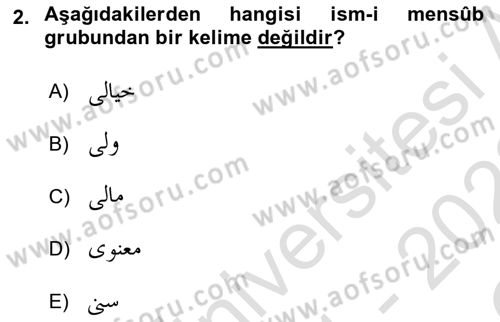 Osmanlı Türkçesi Grameri 1 Dersi 2021 - 2022 Yılı Yaz Okulu Sınav Soruları 2. Soru
