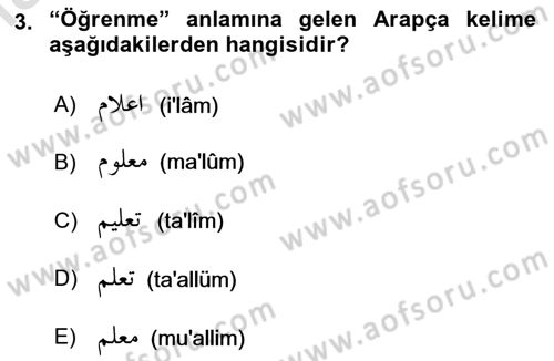 Osmanlı Türkçesi Grameri 1 Dersi 2021 - 2022 Yılı Yaz Okulu Sınav Soruları 3. Soru