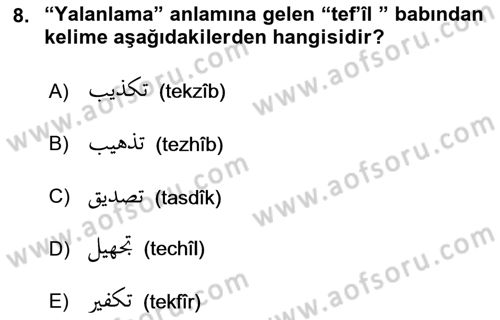 Osmanlı Türkçesi Grameri 1 Dersi 2021 - 2022 Yılı Yaz Okulu Sınav Soruları 8. Soru