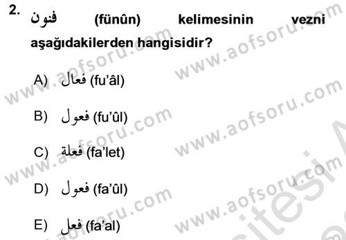 Osmanlı Türkçesi Grameri 1 Dersi Ara Sınavı Deneme Sınav Soruları 2. Soru