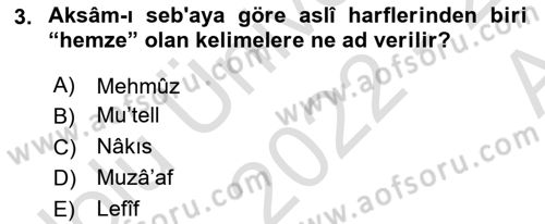 Osmanlı Türkçesi Grameri 1 Dersi Ara Sınavı Deneme Sınav Soruları 3. Soru