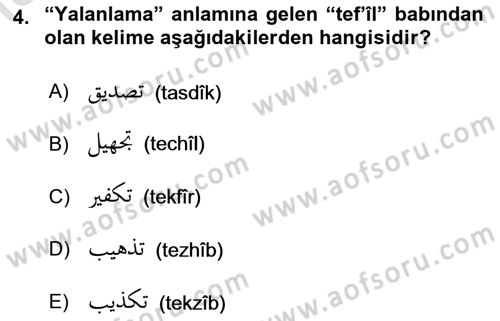 Osmanlı Türkçesi Grameri 1 Dersi Ara Sınavı Deneme Sınav Soruları 4. Soru