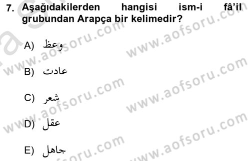 Osmanlı Türkçesi Grameri 1 Dersi Ara Sınavı Deneme Sınav Soruları 7. Soru