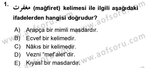 Osmanlı Türkçesi Grameri 1 Dersi 2022 - 2023 Yılı (Final) Dönem Sonu Sınav Soruları 1. Soru