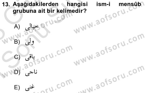 Osmanlı Türkçesi Grameri 1 Dersi 2022 - 2023 Yılı (Final) Dönem Sonu Sınav Soruları 13. Soru