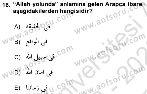 Osmanlı Türkçesi Grameri 1 Dersi 2022 - 2023 Yılı (Final) Dönem Sonu Sınav Soruları 16. Soru