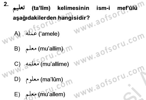 Osmanlı Türkçesi Grameri 1 Dersi 2022 - 2023 Yılı (Final) Dönem Sonu Sınav Soruları 2. Soru