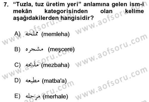 Osmanlı Türkçesi Grameri 1 Dersi 2022 - 2023 Yılı (Final) Dönem Sonu Sınav Soruları 7. Soru