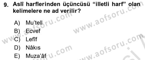 Osmanlı Türkçesi Grameri 1 Dersi 2022 - 2023 Yılı (Final) Dönem Sonu Sınav Soruları 9. Soru