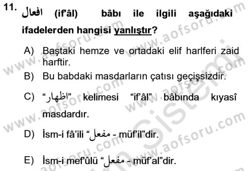 Osmanlı Türkçesi Grameri 1 Dersi 2022 - 2023 Yılı Yaz Okulu Sınav Soruları 11. Soru