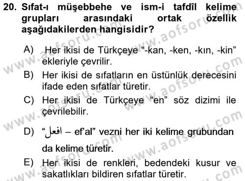 Osmanlı Türkçesi Grameri 1 Dersi 2022 - 2023 Yılı Yaz Okulu Sınav Soruları 20. Soru