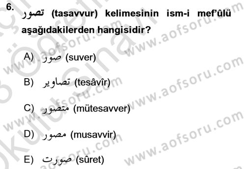 Osmanlı Türkçesi Grameri 1 Dersi 2022 - 2023 Yılı Yaz Okulu Sınav Soruları 6. Soru