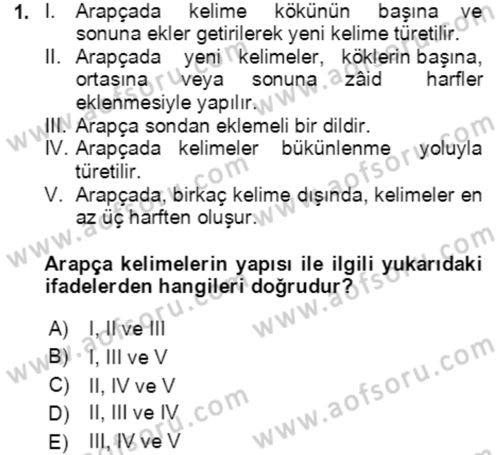 Osmanlı Türkçesi Grameri 1 Dersi Ara Sınavı Deneme Sınav Soruları 1. Soru