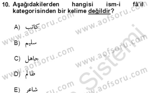 Osmanlı Türkçesi Grameri 1 Dersi Ara Sınavı Deneme Sınav Soruları 10. Soru