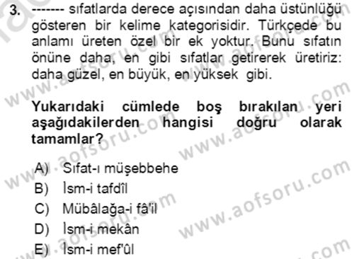 Osmanlı Türkçesi Grameri 1 Dersi 2023 - 2024 Yılı (Vize) Ara Sınav Soruları 3. Soru
