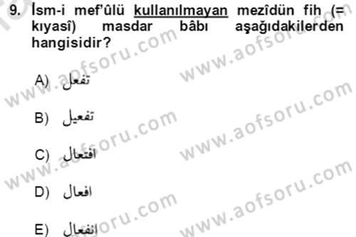 Osmanlı Türkçesi Grameri 1 Dersi Ara Sınavı Deneme Sınav Soruları 9. Soru