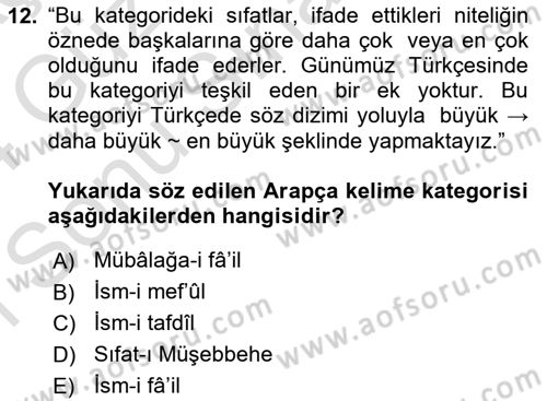 Osmanlı Türkçesi Grameri 1 Dersi 2023 - 2024 Yılı (Final) Dönem Sonu Sınavı 12. Soru