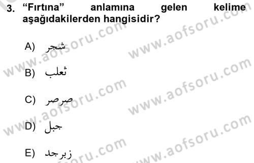 Osmanlı Türkçesi Grameri 1 Dersi 2023 - 2024 Yılı (Final) Dönem Sonu Sınavı 3. Soru