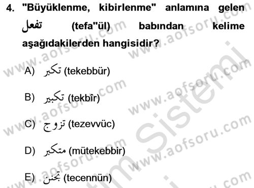 Osmanlı Türkçesi Grameri 1 Dersi 2023 - 2024 Yılı (Final) Dönem Sonu Sınavı 4. Soru