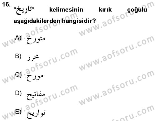 Osmanlı Türkçesi Grameri 1 Dersi 2023 - 2024 Yılı Yaz Okulu Sınav Soruları 16. Soru