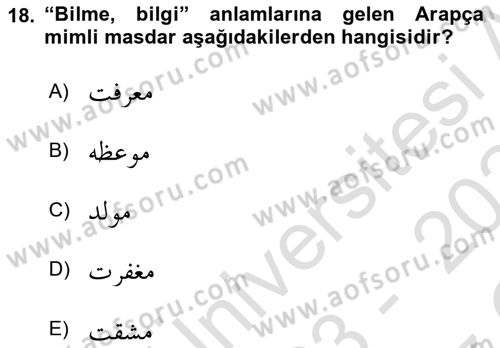 Osmanlı Türkçesi Grameri 1 Dersi 2023 - 2024 Yılı Yaz Okulu Sınav Soruları 18. Soru