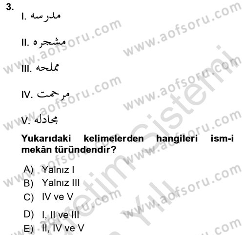 Osmanlı Türkçesi Grameri 1 Dersi 2023 - 2024 Yılı Yaz Okulu Sınav Soruları 3. Soru