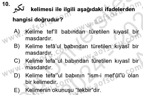 Osmanlı Türkçesi Grameri 1 Dersi 2024 - 2025 Yılı (Vize) Ara Sınav Soruları 10. Soru