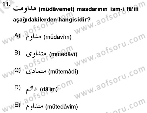 Osmanlı Türkçesi Grameri 1 Dersi Ara Sınavı Deneme Sınav Soruları 11. Soru