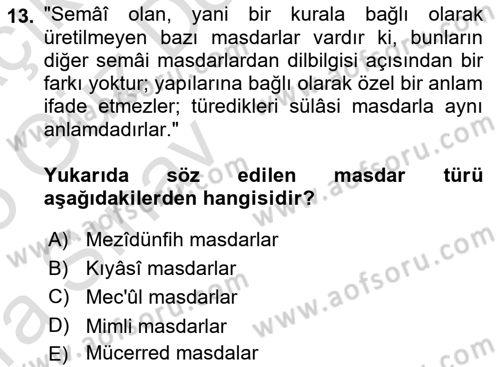 Osmanlı Türkçesi Grameri 1 Dersi Ara Sınavı Deneme Sınav Soruları 13. Soru