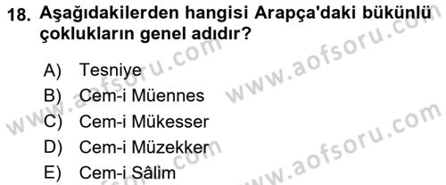 Osmanlı Türkçesi Grameri 1 Dersi Ara Sınavı Deneme Sınav Soruları 18. Soru