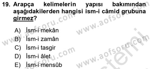 Osmanlı Türkçesi Grameri 1 Dersi Ara Sınavı Deneme Sınav Soruları 19. Soru