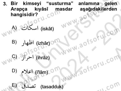 Osmanlı Türkçesi Grameri 1 Dersi Ara Sınavı Deneme Sınav Soruları 3. Soru