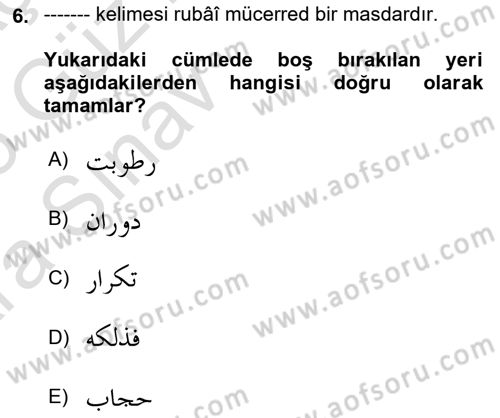 Osmanlı Türkçesi Grameri 1 Dersi Ara Sınavı Deneme Sınav Soruları 6. Soru