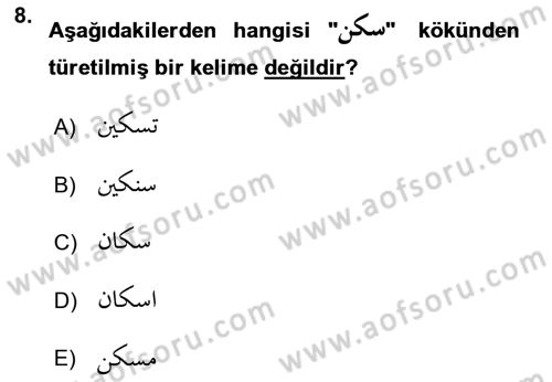 Osmanlı Türkçesi Grameri 1 Dersi 2024 - 2025 Yılı (Vize) Ara Sınav Soruları 8. Soru
