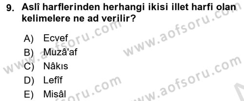Osmanlı Türkçesi Grameri 1 Dersi Ara Sınavı Deneme Sınav Soruları 9. Soru