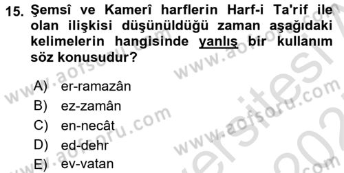 Osmanlı Türkçesi Grameri 1 Dersi 2024 - 2025 Yılı (Final) Dönem Sonu Sınav Soruları 15. Soru