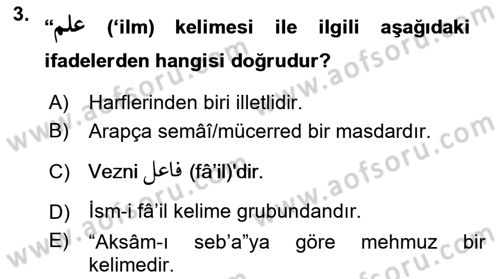 Osmanlı Türkçesi Grameri 1 Dersi 2024 - 2025 Yılı (Final) Dönem Sonu Sınav Soruları 3. Soru