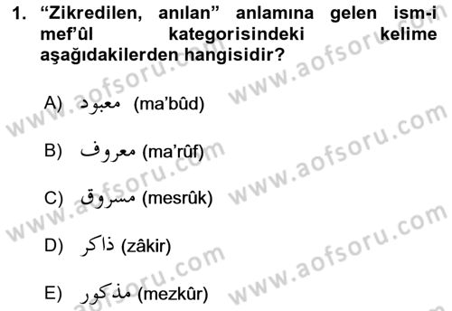 Osmanlı Türkçesi Grameri 1 Dersi 2024 - 2025 Yılı Yaz Okulu Sınav Soruları 1. Soru