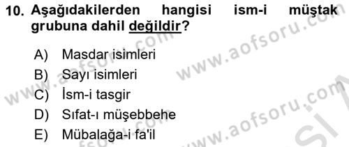 Osmanlı Türkçesi Grameri 1 Dersi 2024 - 2025 Yılı Yaz Okulu Sınav Soruları 10. Soru