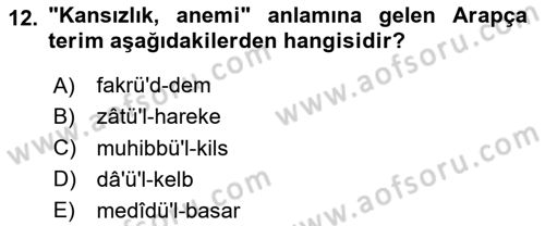 Osmanlı Türkçesi Grameri 1 Dersi 2024 - 2025 Yılı Yaz Okulu Sınav Soruları 12. Soru