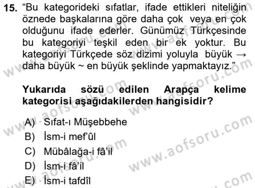 Osmanlı Türkçesi Grameri 1 Dersi 2024 - 2025 Yılı Yaz Okulu Sınav Soruları 15. Soru