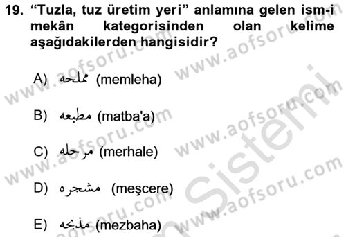 Osmanlı Türkçesi Grameri 1 Dersi 2024 - 2025 Yılı Yaz Okulu Sınav Soruları 19. Soru