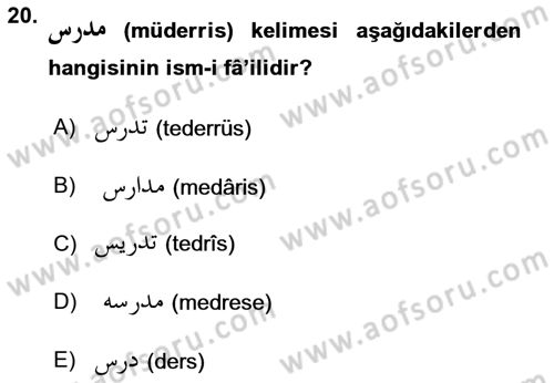 Osmanlı Türkçesi Grameri 1 Dersi 2024 - 2025 Yılı Yaz Okulu Sınav Soruları 20. Soru
