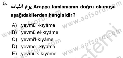 Osmanlı Türkçesi Grameri 1 Dersi 2024 - 2025 Yılı Yaz Okulu Sınav Soruları 5. Soru