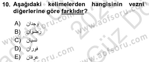 Osmanlı Türkçesi Grameri 1 Dersi 2025 - 2026 Yılı (Vize) Ara Sınav Soruları 10. Soru